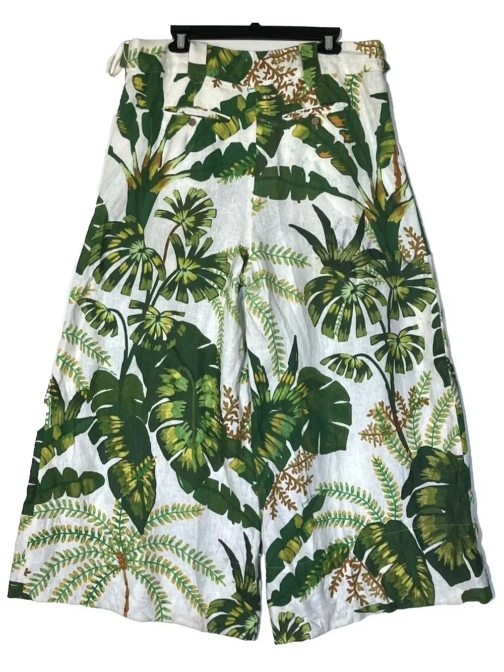 FARM RIO Tropical Forest 100% Linen Crop Top + Wide Pants 2 PC Set Suit